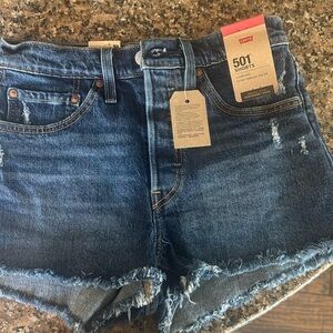 Levi's 501 High Rise Shorts Cut Off Ripped Blue Button Fly Shorts Size 26